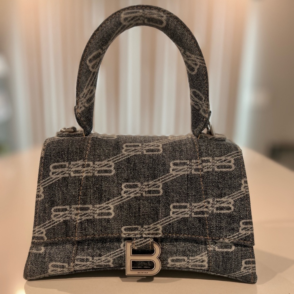 Balenciaga Blue Denim BB Monogram Hourglass Small Top Handle Bag Pre-owned